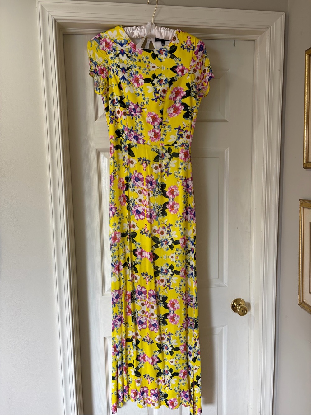 Yellow Floral open back Maxi Dress - Bright Floral Print